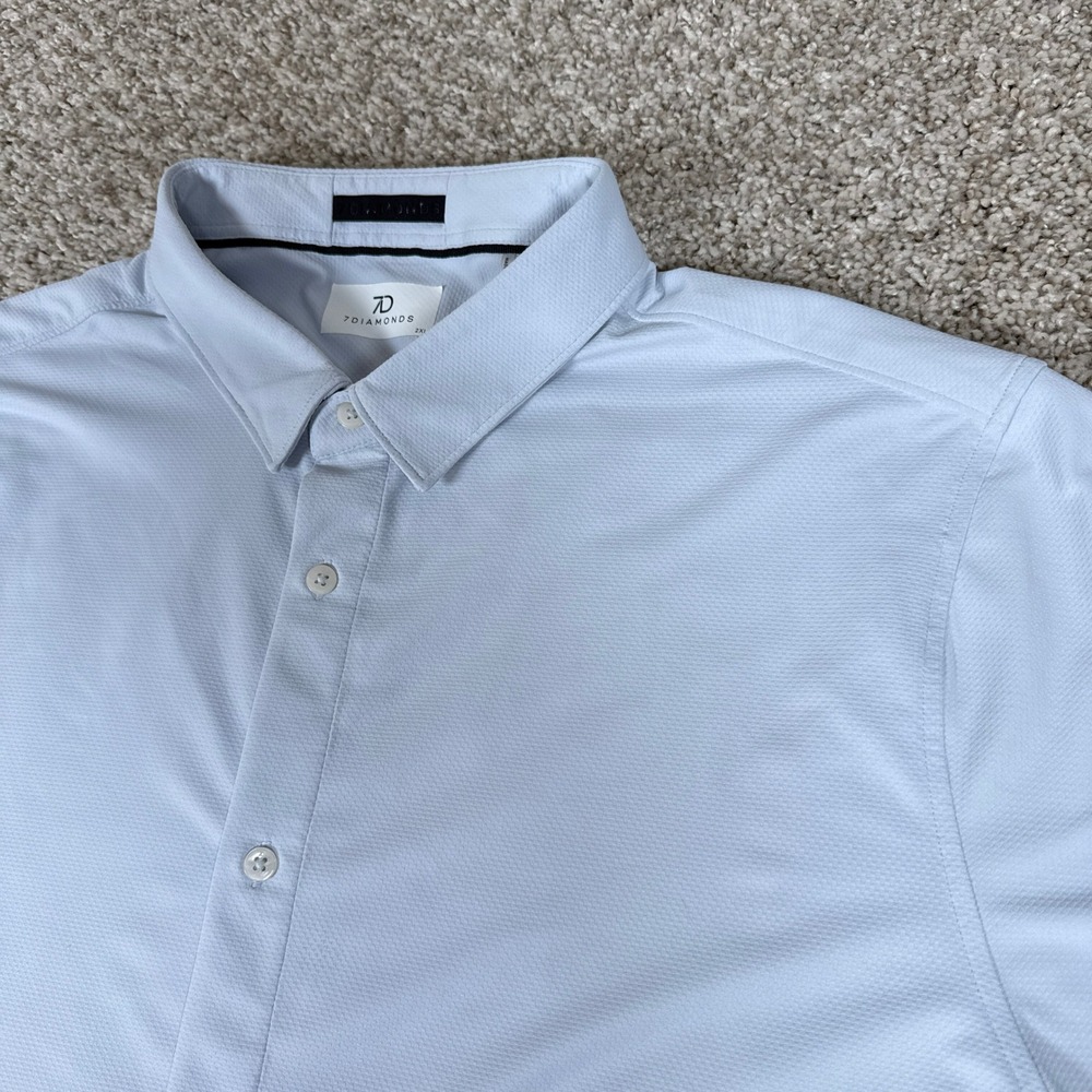 7 Diamonds Shirt Mens 2XL Light Blue Gray Owen Spandex Stretch Performance